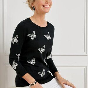 NWT Talbots black and white butterfly 3/4 sweater top woman's size XP XLP